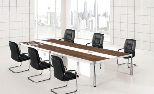 hy-h01时尚会议桌胡桃木色进口金属脚优质刨花板电商企业休息室办公